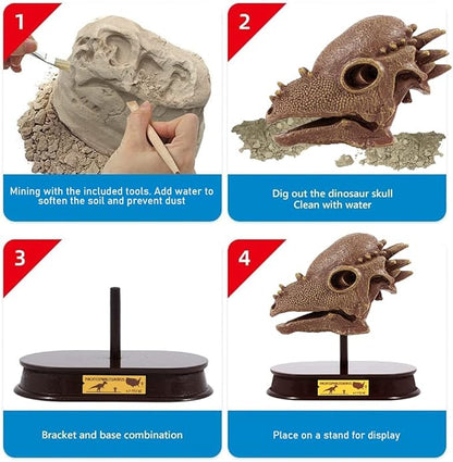 ArtCreativity Dinosaur Excavation Kit for Kids, 5.5” Pachycephalosaurs Skull Excavating Set with Fossil Digging Tools and Stand, Fun Science Activity Toy, Educational Dinosaur Gift for Boys and Girls