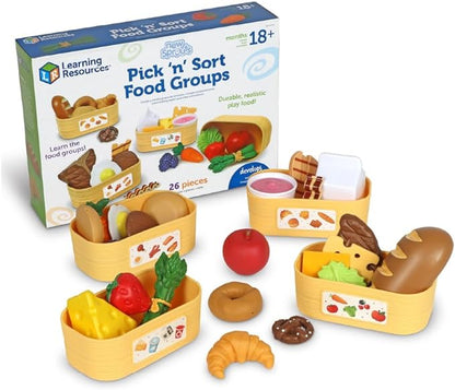 Learning Resources New Sprouts Pick ‘n’ Sort Food Groups, 26 Pieces, Ages 18 Months+, Grocery Store Pretend Play, Play Kitchen Accessories, Play Food for Toddlers