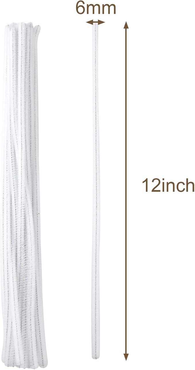Caydo 200 Pieces White Pipe Cleaners Craft Chenille Stems for DIY Art Creative Crafts Party Decorations (12 Inch x 6 mm)