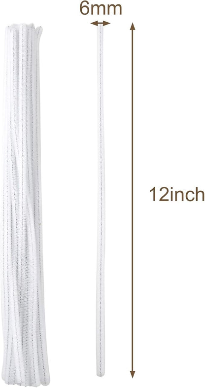 Caydo 200 Pieces White Pipe Cleaners Craft Chenille Stems for DIY Art Creative Crafts Party Decorations (12 Inch x 6 mm)