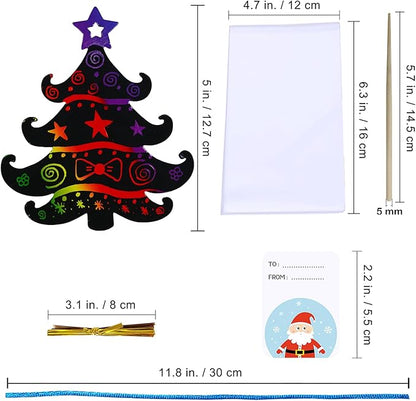 Winlyn 54 Sets 9 Styles Magic Color Scratch Black Christmas Tree Ornaments Christmas Tree Rainbow Scratch Art Decorations Christmas Craft Kit for Kids Classroom Activities Holiday Season Party Favors
