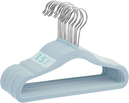 Kids Velvet Hangers 15 Pack, 11 Inch Size Non-Slip Baby Hangers, Space-Saving Nursery Hangers, Perfect Infant/Toddler Clothes Hangers for Daily Use(Blue)