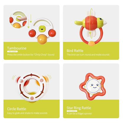 Cuterabit 2 in 1 Sit to Stand Baby Walker with Music and Light, 12PCS Baby Rattles Toys Set with Storage Case, Teething Toys for Newborns