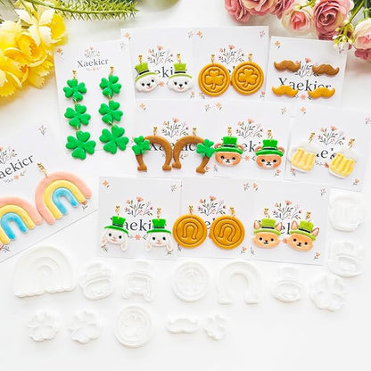 St. Patrick's Day Polymer Clay Cutters Set - 10pcs Sharp & Durable Leprechaun, Horseshoe & Beer Mug Shapes for DIY Earring Jewelry Making, Soft Clay Crafts & Holiday Supplies