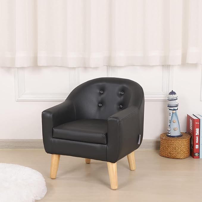Getifun Single PVC Kids Sofa Chair, Toddler Sofa and Couch with Wooden Legs, Children Armchair for Children Gift (Black)