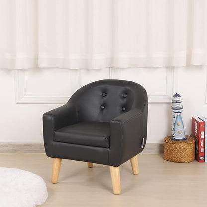 Getifun Single PVC Kids Sofa Chair, Toddler Sofa and Couch with Wooden Legs, Children Armchair for Children Gift (Black)