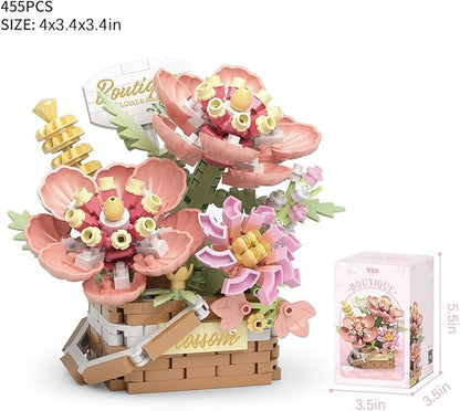 Flowers Succulents 3.6In Building Toy Set, 455 Pcs Botanical Collection for Office Home Decoration Flower Plant Building Blocks Toy, As a Adults, Kids, Girls Idea Gifts