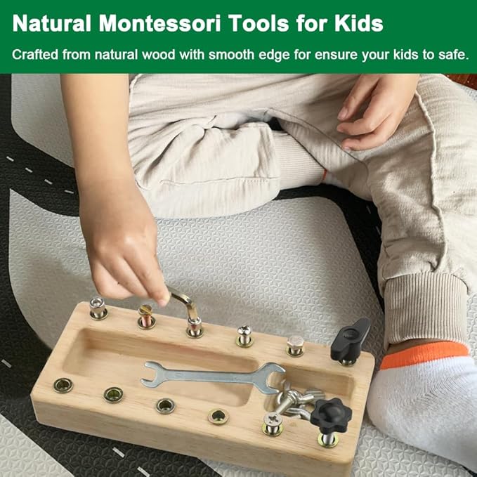 Inslat Montessori Screwdriver Board Set, Wooden Montessori Toy Tool for 3 4 5 Year Old Kids, Educational Screw Board Sensory Learning Toys STEM Fine Motor Skills Toys