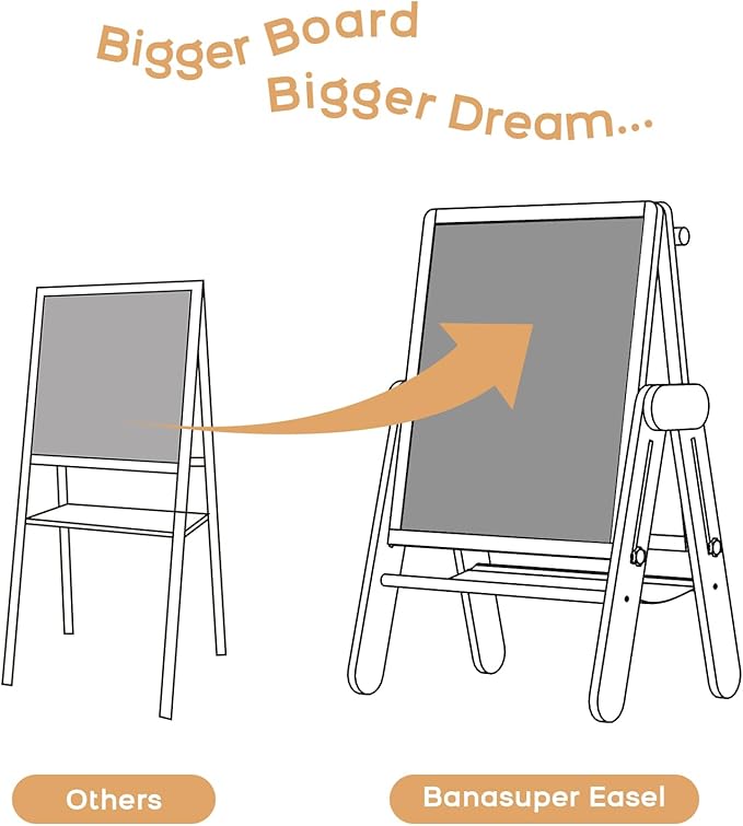 BanaSuper Kids Art Easel - Double-Sided Foldable Wooden Art Easel with Magnetic Chalkboard and Whiteboard, Portable Art Station with Paper Roll Holder for Creative Play
