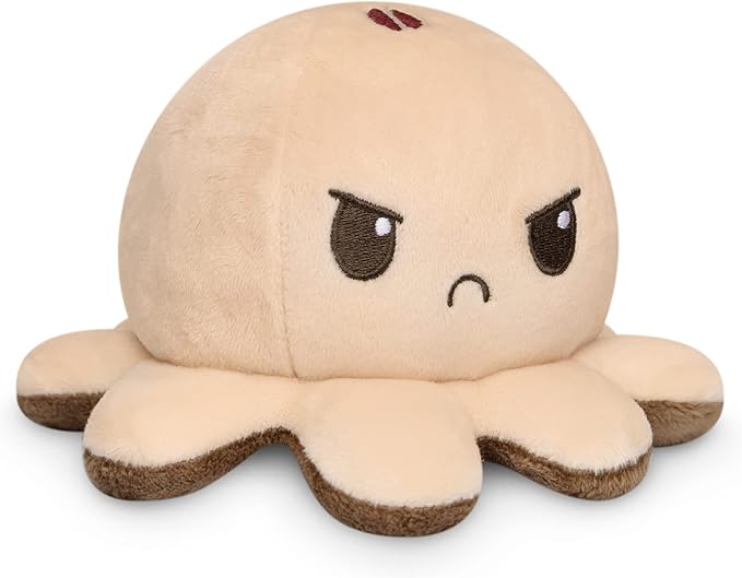 TeeTurtle Reversible Octopus Plushie 4-Inch Coffee + Cream Two-Sided Flip Plush Toy with Embroidered Details - Cute Mini Collectible Plush for Kids, Teens, and Adults
