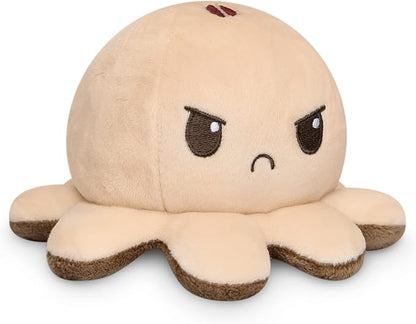 TeeTurtle Reversible Octopus Plushie 4-Inch Coffee + Cream Two-Sided Flip Plush Toy with Embroidered Details - Cute Mini Collectible Plush for Kids, Teens, and Adults