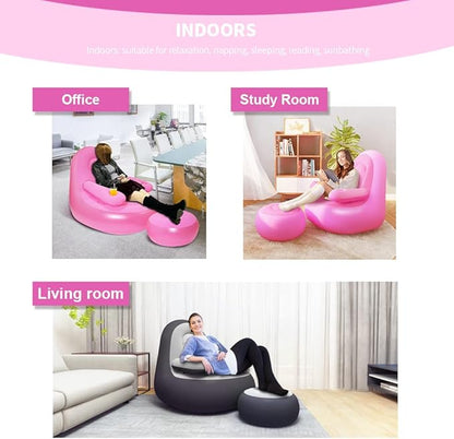 Nevife Inflatable Lounge Chair with Ottoman & Cup Holder, Portable Blow Up Sofa, Air Chaise Lounge,Lazy Couch for Camping,Gaming,Lunch Break,Garden,Party,Enjoy Sunbathing (Pump Not Incl.)-Pink