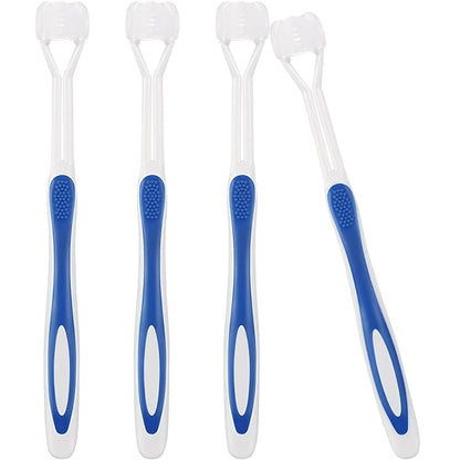 Boao 4 Pieces Three Sided Toothbrush Autism Sensory Toothbrush Bristle Travel Brush for Kids Complete Teeth Gum Care Good Angle Clean Tooth, Soft and Gentle(Blue)