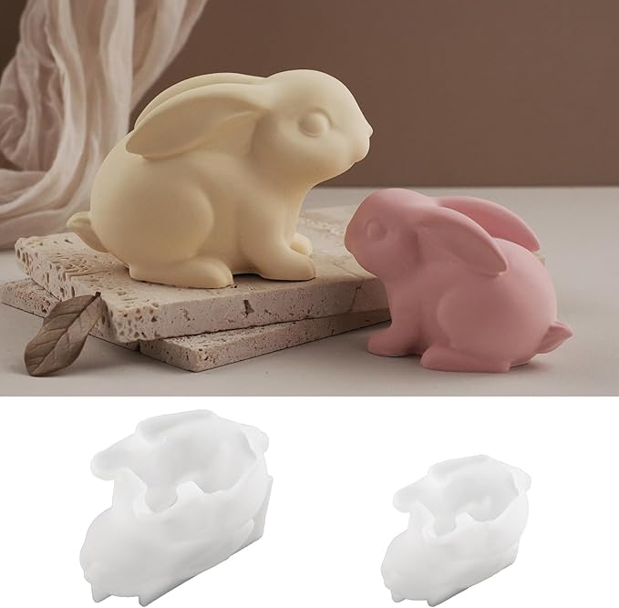 2Pcs Easter Rabbit Epoxy Resin Casting Silicone Molds 3D Cute Bunny Candle Molds for DIY Home Decoration Soap Making Candlestick Plaster Cement Concrete Art Craft Projects Party Favors