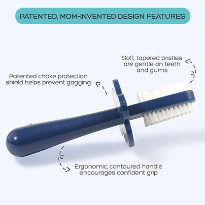 Grabease Baby Toothbrush Double Sided - Training Finger Toothbrush for Toddler Infant, BPA-Free & Phthalate-Free for Baby & Toddler, 1 Pack, Navy