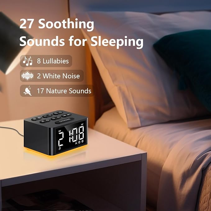 Small Sunrise Digital Alarm Clock Desk Bedroom Bedside Clocks with 2 Alarm Settings Snooze & Wake Up Light Sound White Noise Machine 27 Sleep Nature Sounds Ideal Gift for Kids Adults Heavy Sleepers