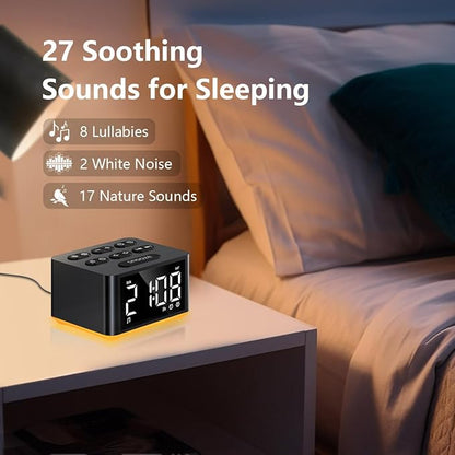 Small Sunrise Digital Alarm Clock Desk Bedroom Bedside Clocks with 2 Alarm Settings Snooze & Wake Up Light Sound White Noise Machine 27 Sleep Nature Sounds Ideal Gift for Kids Adults Heavy Sleepers