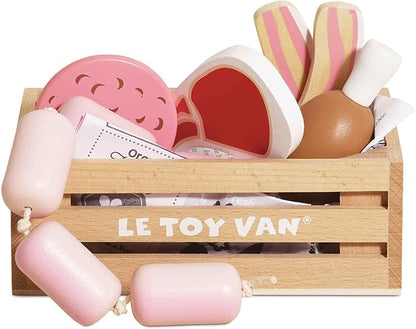 Le Toy Van - Educational Pretend Play Toy Food | Wooden Honeybee Market Meat Crate | Supermarket Pretend Play Shop Food