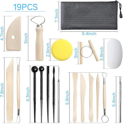 Clay Tools,19 PCS DIY Sculpting Set Ceramics Polymer Clay kit for Pottery Modeling, Carving,Smoothing & Measuring for Beginner
