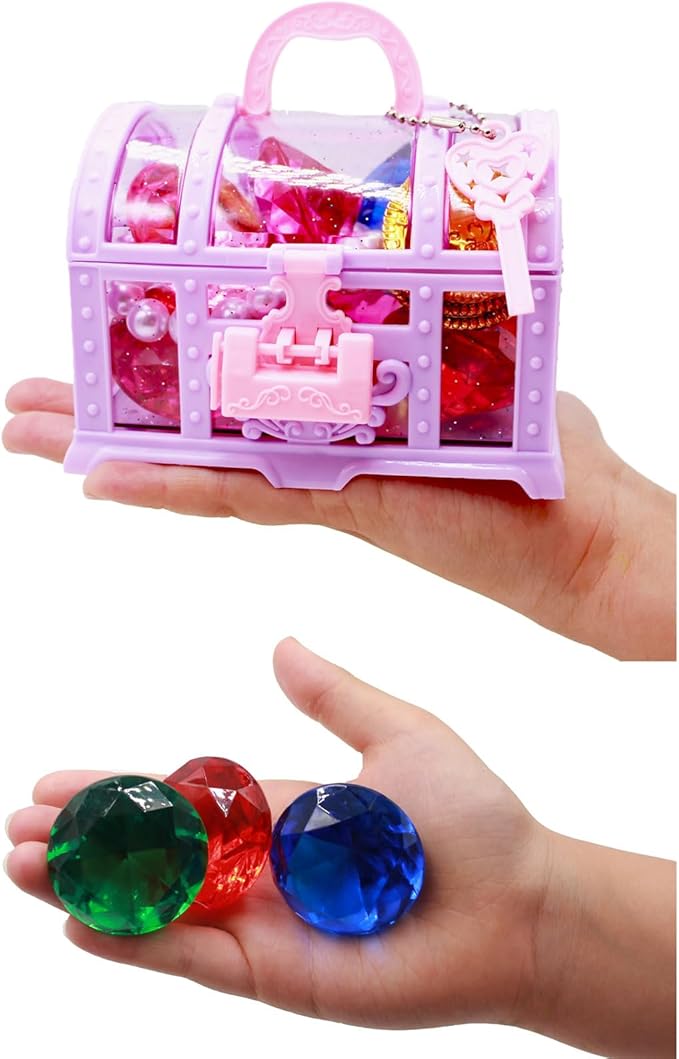 Diving Gem Pool Toys Colourful Big Diamonds and Gold Coins with Pirate Treasure Chest Throwing Toys Water Toys Underwater Gems Swimming Training Gift for Kids Birthday Party Favor