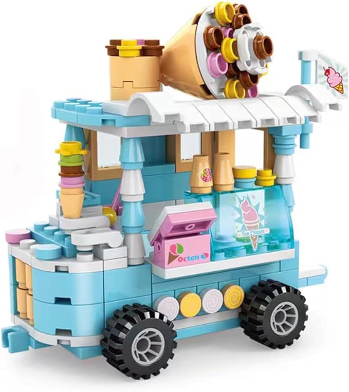 Girls Building Blocks Toys 184 Pieces Ice Cream Truck Set Toys for Girls Models Pink Building Bricks Toys STEM Toys Construction Play Set for Kids Best Gifts for Girls Age 6-12 and Up