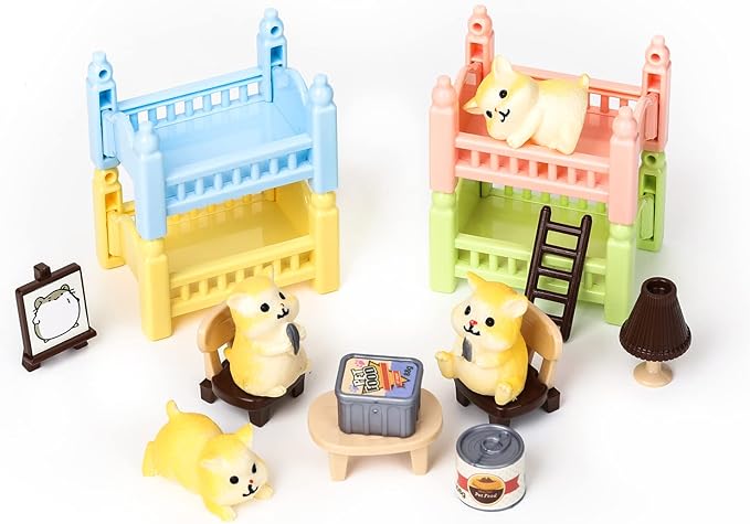 TQQFUN Pet Pretend Play Toys, 33 PCS Hamster Figures Playset Toy, Realistic Detailed Pet Care Center, Hamster Care Role Play Educational Toys, Gift for Kids Toddlers Boys and Girls