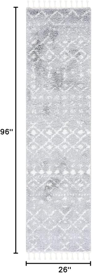 SAFAVIEH Berber Fringe Shag Collection Runner Rug - 2'2" x 8', Light Grey & Ivory, Design, Non-Shedding & Easy Care, 1.2-inch Thick Ideal for High Traffic Areas in Living Room, Bedroom (BFG516G)