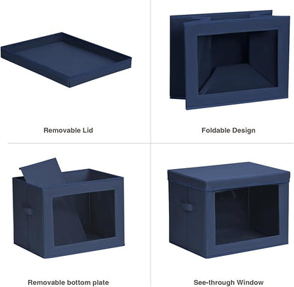 Homsorout Stackable Storage Bins with Lids - Large Decorative Basket with Lids, Fabric Foldable Closet Organizer Bins, Shelf Organizer for Living Room, Dorm, 5 Pack, Navy Blue