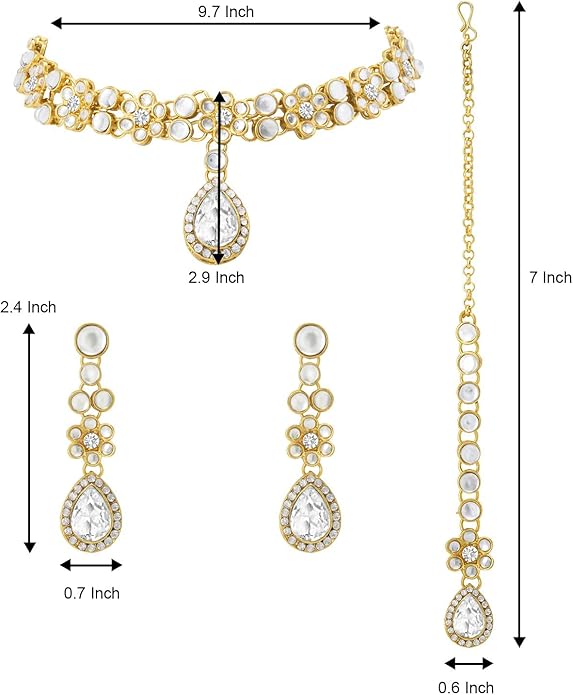 Aheli Traditional Gold Plated Kundan Beads Studded Choker Necklace Dangle Earrings & Maangtikka Set Ethnic Fashion Jewellery Gift for Women