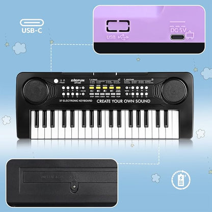 Keyboard Piano for Kids, BIGFUN 37 Keys Toddler Piano Multifunction Music Educational Instrument Toy, Electronic Kids Keyboard Set for 3-7 Year Old Girls and Boys (2PCS, Purple + Black)