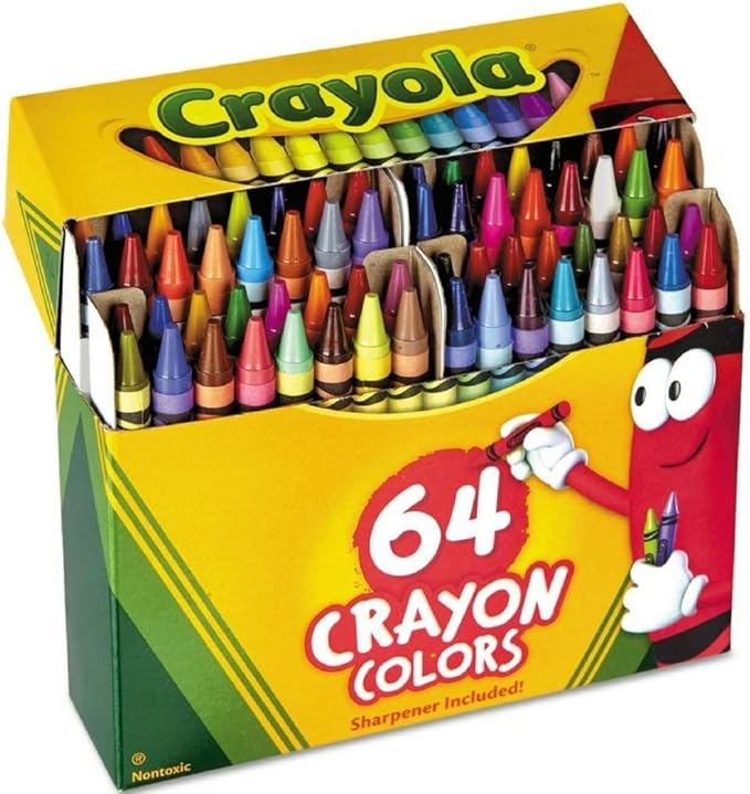 Crayons, 64 Crayons Per Box, Classic Colors, Built In Sharpener, Crayons For Kids, School Crayons, Assorted Colors - 1 Box