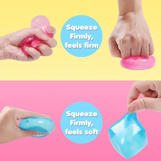 2pack Stress Cube Squishy Stress Balls for Adults Kids Fidget Toy for Your Best Mellow and Chill -Ice Cubes-Square Shape with Filling in Pink Purple Blue (2pcs Cube )