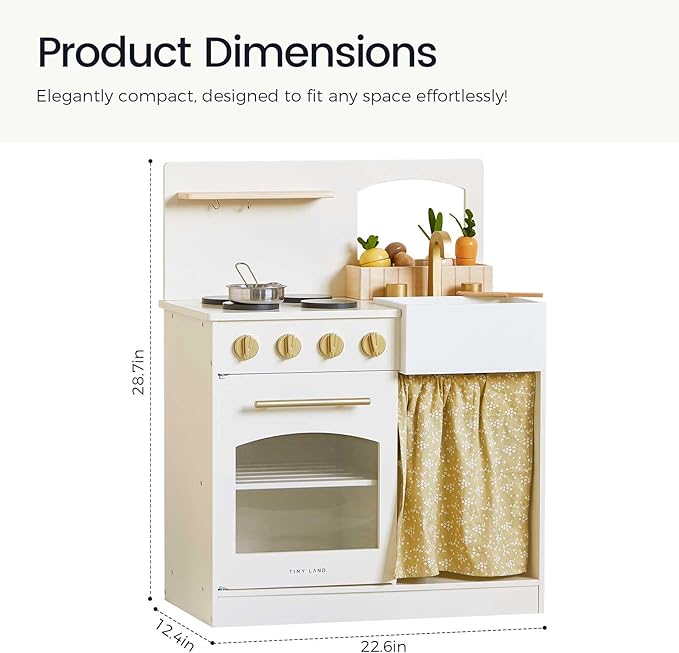 Tiny Land Play Kitchen, Kids Kitchen Playset, Toddler Kitchen with Cutting Food Set, Wooden Kitchen Sets for Kids, Best Gift for Girls and Boys