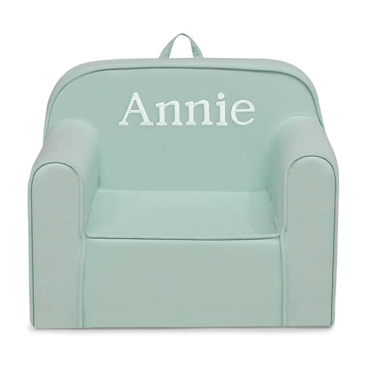 Delta Children Personalized Cozee Chair - Customize with Name – Foam Kids Chair for Ages 18 Months and Up, Sage