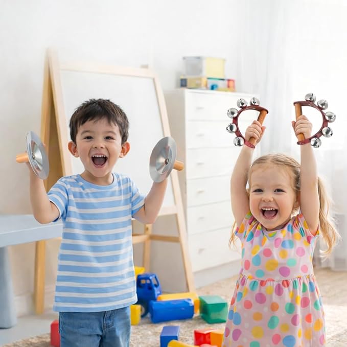 Stoie's Wooden Toddler Musical Instruments with Drum, Flute, Hand Bells, Cymbals, Castanets, Triangle, for Babies and Toddlers, Eco Friendly Montessori Educational Toy