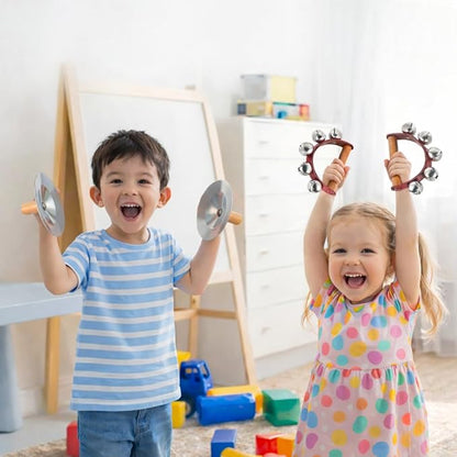 Stoie's Wooden Toddler Musical Instruments with Drum, Flute, Hand Bells, Cymbals, Castanets, Triangle, for Babies and Toddlers, Eco Friendly Montessori Educational Toy