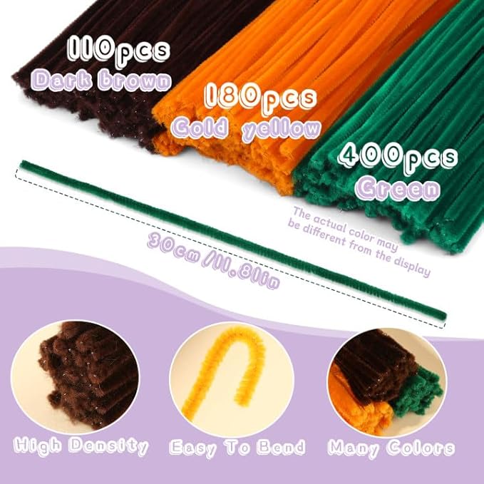 UzecPk 690PCS Orange Pipe Cleaners, Christmas Chenille Stems Pipe Cleaners, Sunflower Pipe Cleaner Flowers Kit with Instructions, Pipe Cleaners Bulk Set for DIY Art and Craft Decorations- 8 Flowers