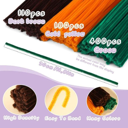 UzecPk 690PCS Orange Pipe Cleaners, Christmas Chenille Stems Pipe Cleaners, Sunflower Pipe Cleaner Flowers Kit with Instructions, Pipe Cleaners Bulk Set for DIY Art and Craft Decorations- 8 Flowers