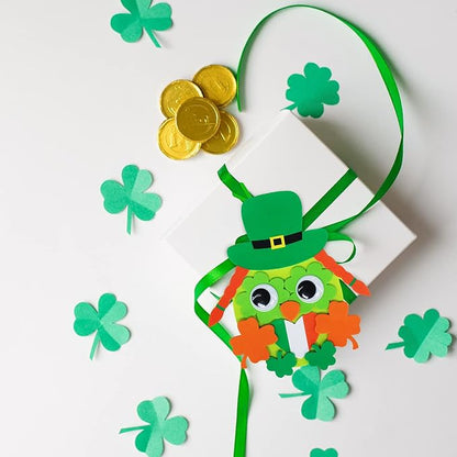 24 Sets St. Patrick's Day Decorations Owl Shamrock Ornaments DIY St. Pat's Craft Kits Assorted Owl Four-Leaf Clover Irish Lucky Shamrock Foam Stickers for Kids Classroom Home Activity Gift Art Project