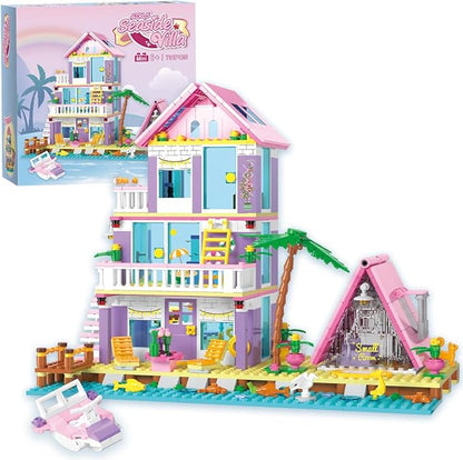 Girl Beach House Building Blocks Toys for Girls Age 8+, Seaside Villa Friends Building Set with Light, 791pcs Mini Bricks