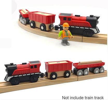 Battery Operated Cargo Train for Wooden Train Track Set Toys for Toddlers 3 4 5 Year Old Boys Kids Magnetic Couplings Construction site Fram Harbor Vehicle (Without Battery)