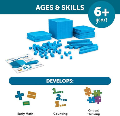 Learning Resources Plastic Base Ten Starter Kit - 141 Pieces, Ages 6+ Early Math, Counting, Math Games for Kids, Teacher and Classroom Supplies