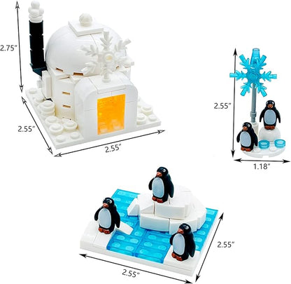 Penguin Igloo Iceberg Friend Animal Figures Building Blocks Toys with Light for 6-12 Years Old Boys Girls Kids Gift Ice Castle Igloo Snow Scene Fit with Major Brand