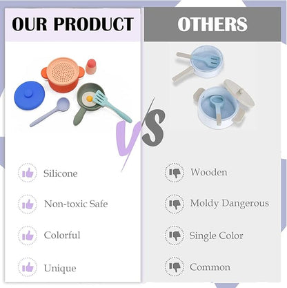 Play Kitchen Accessories, Silicone Pretend Play Kitchen Toys Set, Play Kitchen Pots and Pans Set for Kids, Learning Education Cooking Toys for Girls(Orange)