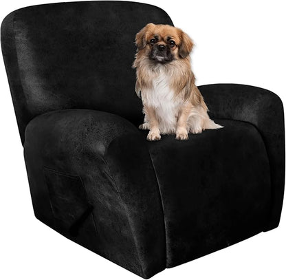 Leather Like Recliner Chair Covers Heavy Duty, 4 Pieces Lazy Boy Recliner Cover for Recliner Chair, Leather Cover for Recliner slipcovers Washable for Pets (Black)
