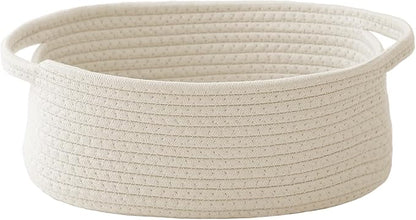JMvicyroam Woven Basket,Small Rope Storage Bin with Handles & Ribbon Bag, Organizer for Shelves Closets,Gift Basket Empty for Birthday,Books,Dog Toys,White
