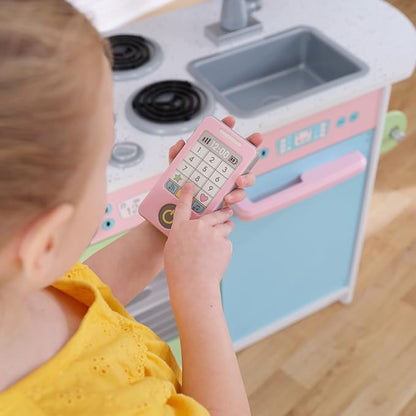 KidKraft Uptown Pastel Wooden Play Kitchen with Chalkboard, Play Phone, and See-Through Doors, Gift for Ages 3+