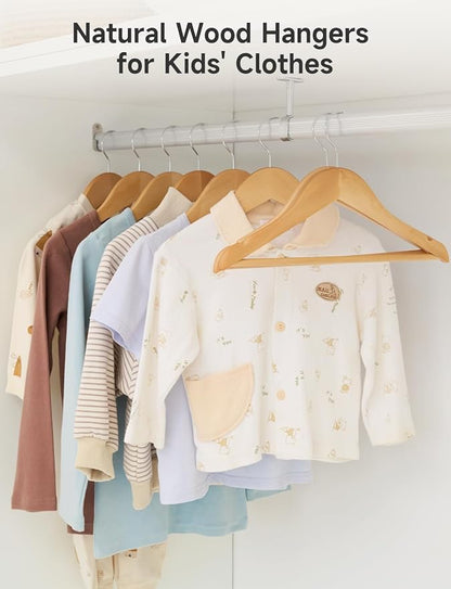 StorageWorks Baby Clothes Hangers, Kids Wooden Hangers with Pant Bar, 20-Pack Natural Wood Hangers for Toddler, Children's Coat Hangers for Closet, Solid Maple Wood Hangers, Natural Maple Wood Color