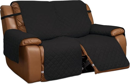 Easy-Going Loveseat Recliner Cover, Reversible Couch Cover for Double Recliner, Split Sofa Cover for Each Seat, Furniture Protector with Elastic Straps for Kids, Dogs, Pets(2 Seater, Black/Beige)