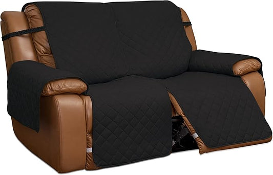 Easy-Going Loveseat Recliner Cover, Reversible Couch Cover for Double Recliner, Split Sofa Cover for Each Seat, Furniture Protector with Elastic Straps for Kids, Dogs, Pets(2 Seater, Black/Beige)